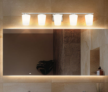 Z-Lite Nextra 42" 5-Light Brushed Nickel Steel Frame White Opal Glass Shade Vanity Light