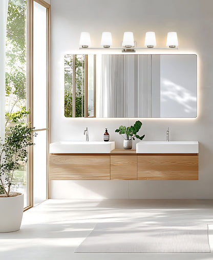 Z-Lite Nextra 42" 5-Light Brushed Nickel Steel Frame White Opal Glass Shade Vanity Light