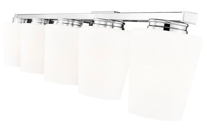 Z-Lite Nextra 42" 5-Light Chrome Steel Frame White Opal Glass Shade Vanity Light