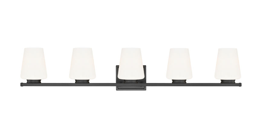 Z-Lite Nextra 42" 5-Light Matte Black Steel Frame White Opal Glass Shade Vanity Light