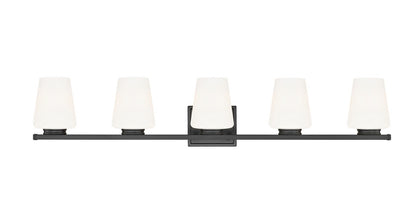 Z-Lite Nextra 42" 5-Light Matte Black Steel Frame White Opal Glass Shade Vanity Light