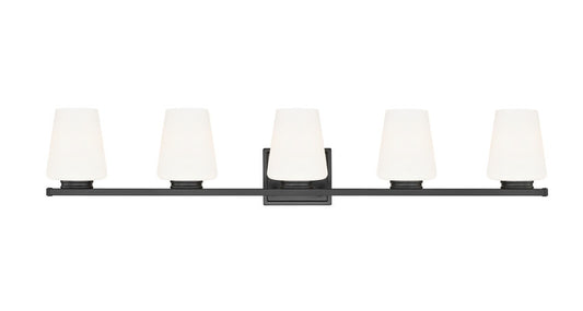Z-Lite Nextra 42" 5-Light Matte Black Steel Frame White Opal Glass Shade Vanity Light
