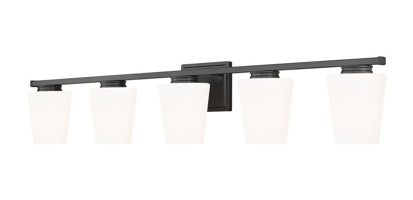 Z-Lite Nextra 42" 5-Light Matte Black Steel Frame White Opal Glass Shade Vanity Light