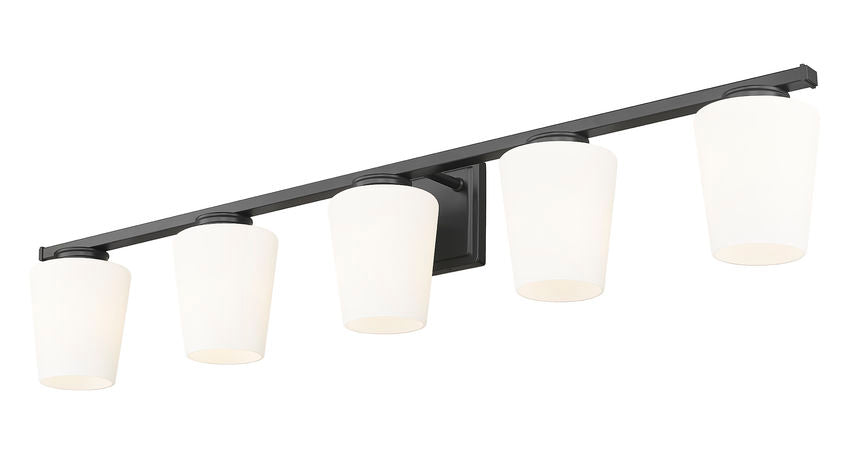 Z-Lite Nextra 42" 5-Light Matte Black Steel Frame White Opal Glass Shade Vanity Light