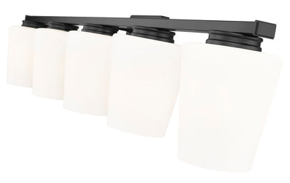 Z-Lite Nextra 42" 5-Light Matte Black Steel Frame White Opal Glass Shade Vanity Light