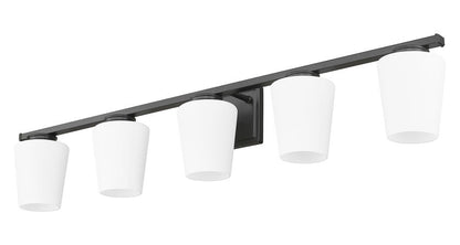 Z-Lite Nextra 42" 5-Light Matte Black Steel Frame White Opal Glass Shade Vanity Light