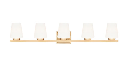 Z-Lite Nextra 42" 5-Light Modern Gold Steel Frame White Opal Glass Shade Vanity Light
