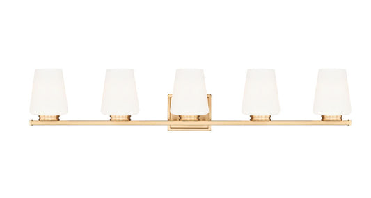 Z-Lite Nextra 42" 5-Light Modern Gold Steel Frame White Opal Glass Shade Vanity Light