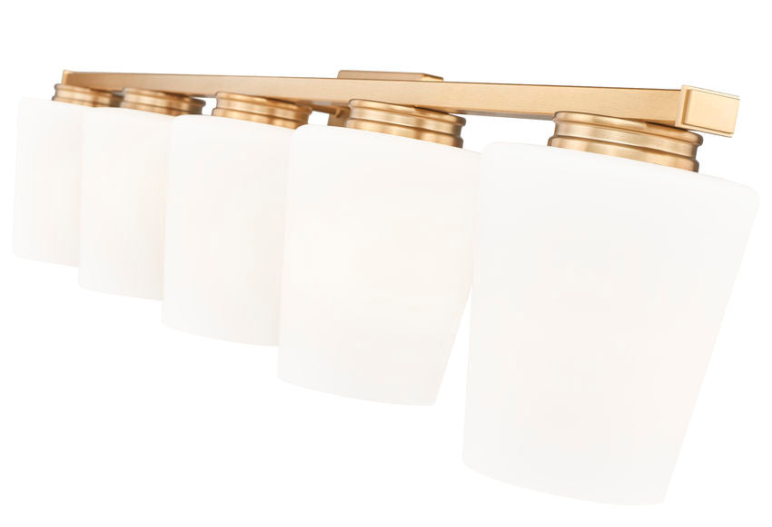 Z-Lite Nextra 42" 5-Light Modern Gold Steel Frame White Opal Glass Shade Vanity Light