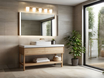 Z-Lite Nextra 42" 5-Light Modern Gold Steel Frame White Opal Glass Shade Vanity Light