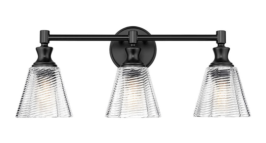 Z-Lite Auden 24" 3-Light Matte Black Steel Frame Clear Glass Shade Vanity Light