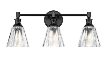 Z-Lite Auden 24" 3-Light Matte Black Steel Frame Clear Glass Shade Vanity Light