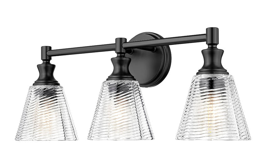 Z-Lite Auden 24" 3-Light Matte Black Steel Frame Clear Glass Shade Vanity Light