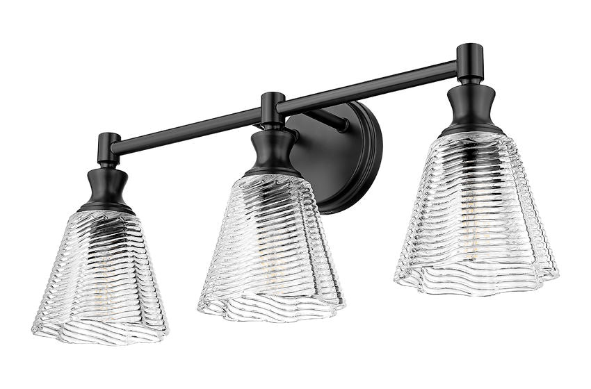 Z-Lite Auden 24" 3-Light Matte Black Steel Frame Clear Glass Shade Vanity Light