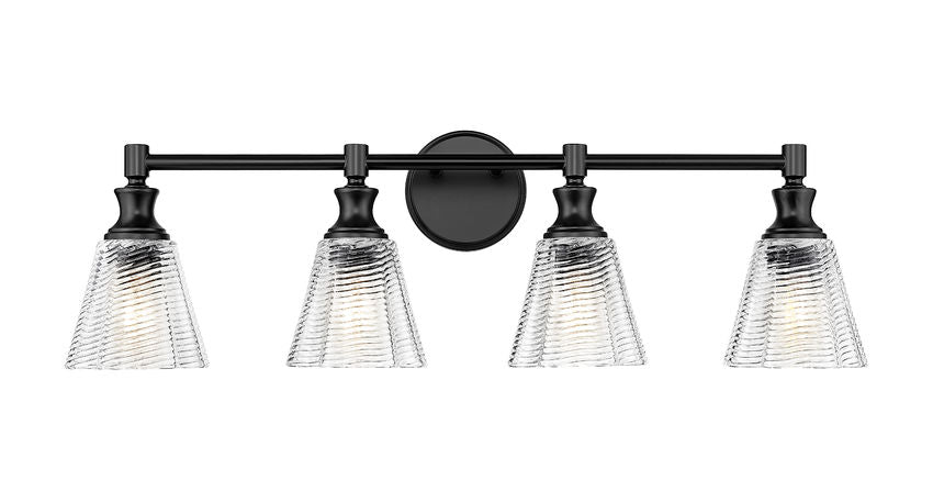 Z-Lite Auden 32" 4-Light Matte Black Steel Frame Clear Glass Shade Vanity Light