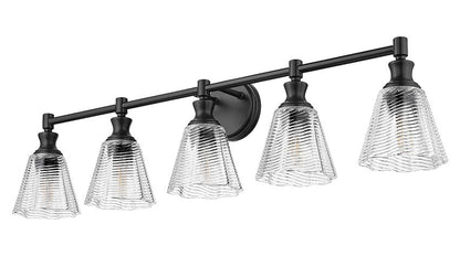 Z-Lite Auden 40" 5-Light Matte Black Steel Frame Clear Glass Shade Vanity Light