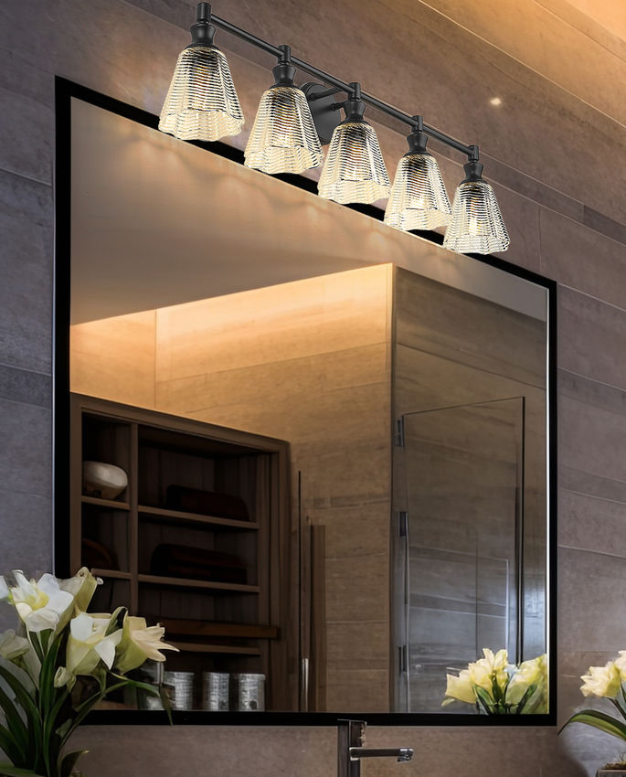Z-Lite Auden 40" 5-Light Matte Black Steel Frame Clear Glass Shade Vanity Light