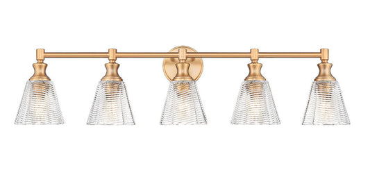 Z-Lite Auden 40" 5-Light Modern Gold Steel Frame Clear Glass Shade Vanity Light