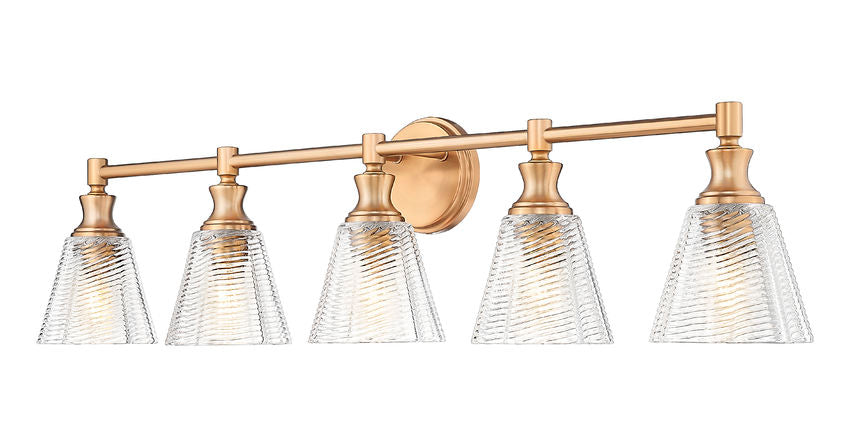 Z-Lite Auden 40" 5-Light Modern Gold Steel Frame Clear Glass Shade Vanity Light