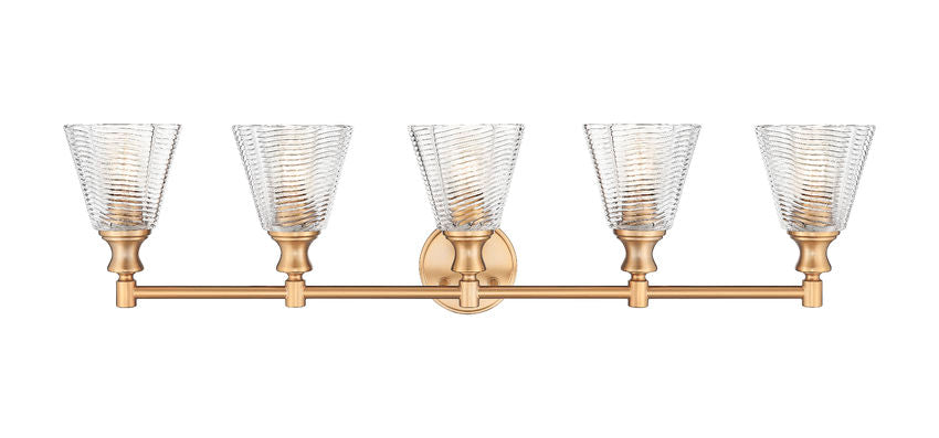 Z-Lite Auden 40" 5-Light Modern Gold Steel Frame Clear Glass Shade Vanity Light
