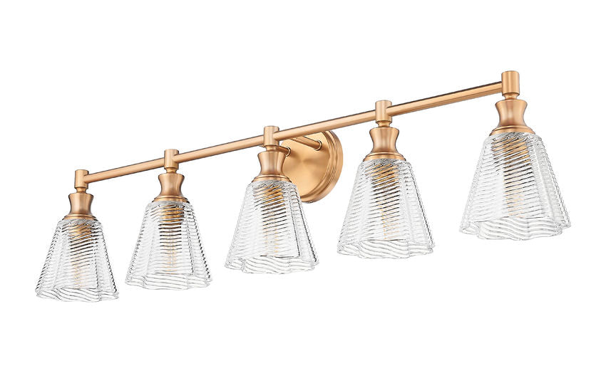 Z-Lite Auden 40" 5-Light Modern Gold Steel Frame Clear Glass Shade Vanity Light