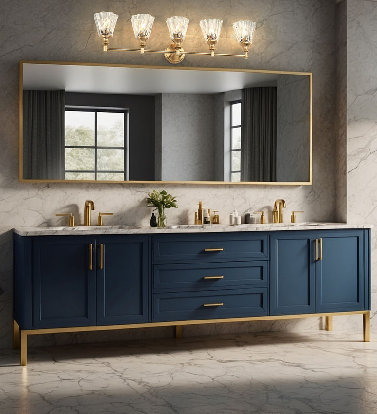 Z-Lite Auden 40" 5-Light Modern Gold Steel Frame Clear Glass Shade Vanity Light
