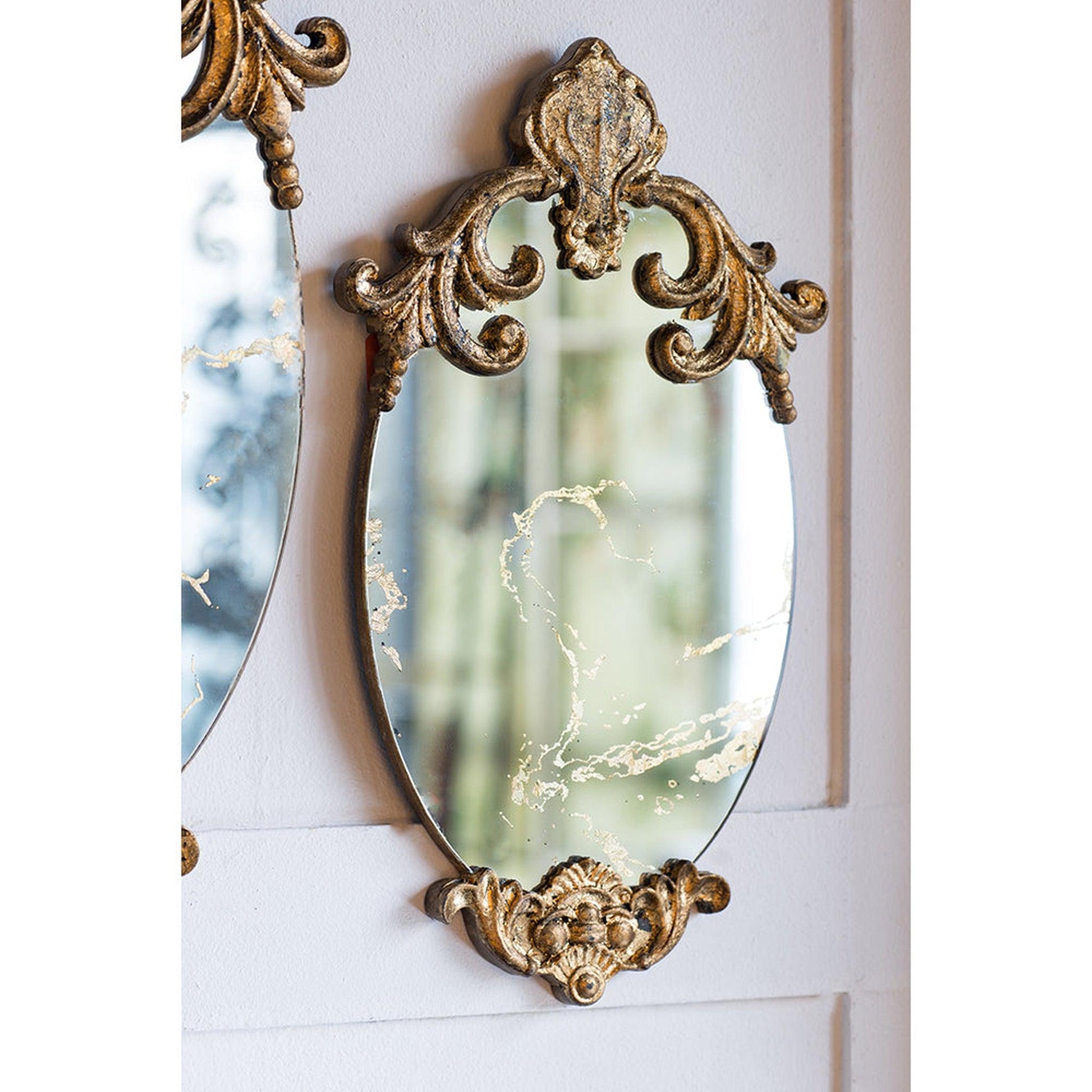 A&B Home 12" x 21" Bundle of 33 Decorative Oval Shape Antique Gold Resin Frame Wall-Mounted Mirror With Ornate Design