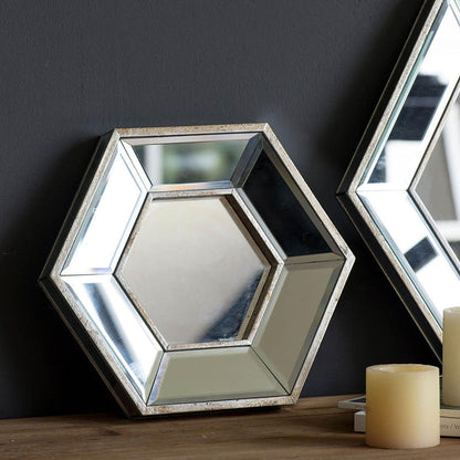 A&B Home 14" x 12" Bundle of 27 Hexagonal Wooden Frame Wall-Mounted Mirror