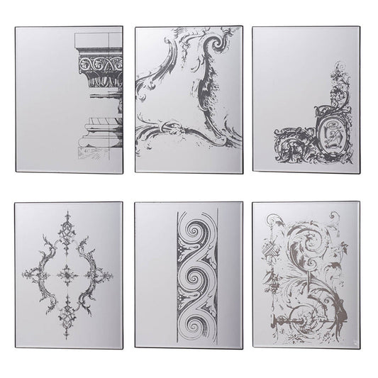 A&B Home 15" x 20" Six Bundle of 7 Antique Wall-Mounted Mirror Glass Panels With Designs