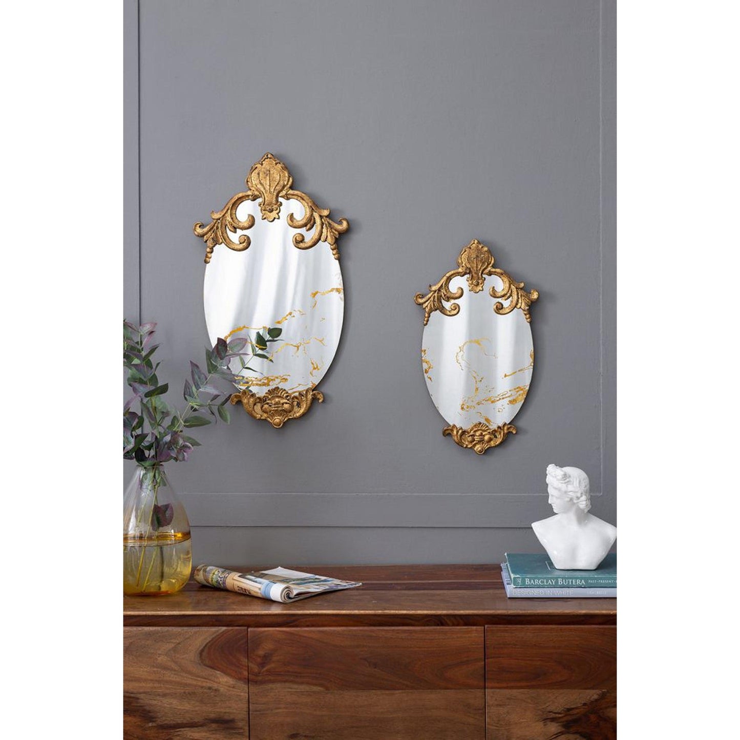 A&B Home 15" x 26" Bundle of 40 Decorative Oval Shape Antique Gold Resin Frame Wall-Mounted Mirror With Ornate Design