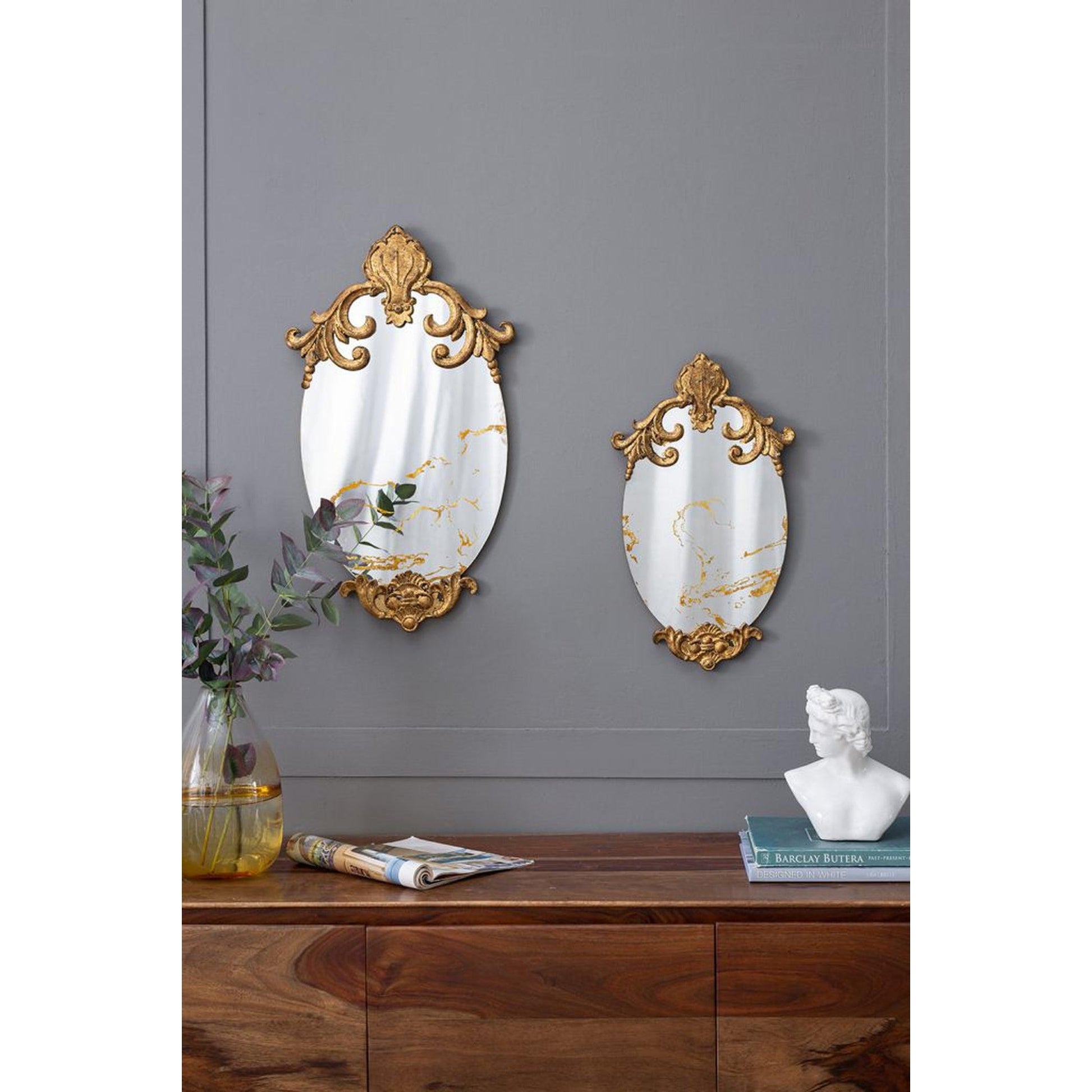 A&B Home 15" x 26" Bundle of 40 Decorative Oval Shape Antique Gold Resin Frame Wall-Mounted Mirror With Ornate Design