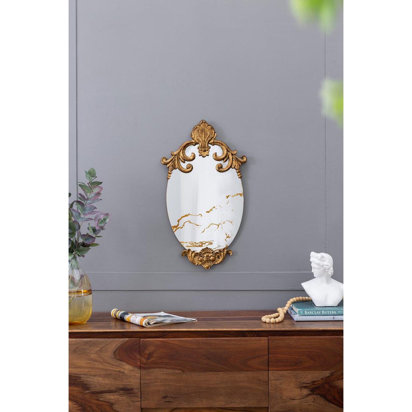 A&B Home 15" x 26" Bundle of 40 Decorative Oval Shape Antique Gold Resin Frame Wall-Mounted Mirror With Ornate Design
