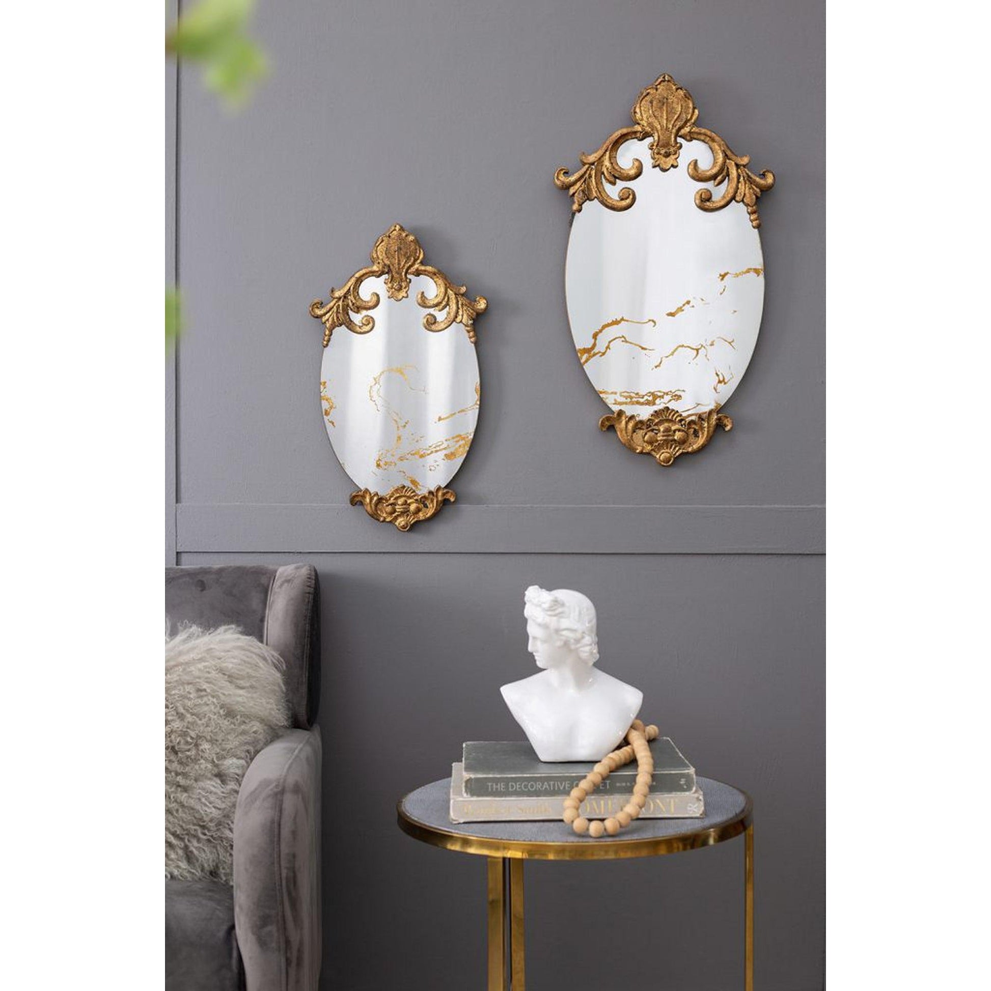 A&B Home 15" x 26" Bundle of 40 Decorative Oval Shape Antique Gold Resin Frame Wall-Mounted Mirror With Ornate Design
