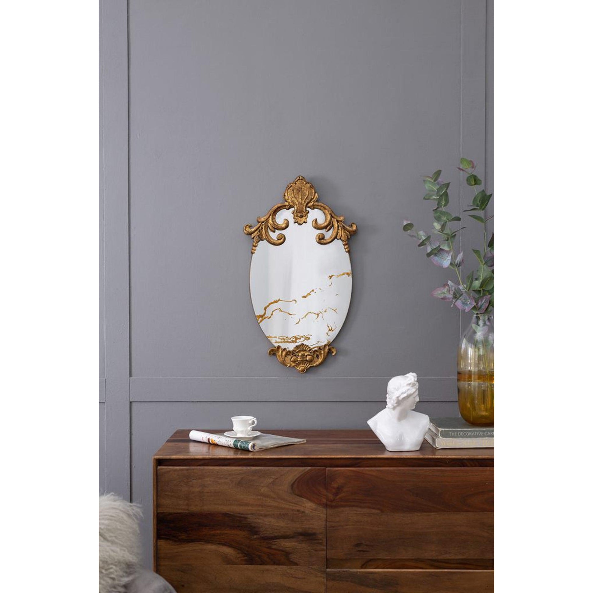 A&B Home 15" x 26" Bundle of 40 Decorative Oval Shape Antique Gold Resin Frame Wall-Mounted Mirror With Ornate Design
