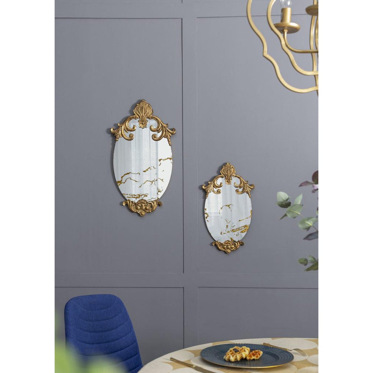 A&B Home 15" x 26" Bundle of 40 Decorative Oval Shape Antique Gold Resin Frame Wall-Mounted Mirror With Ornate Design