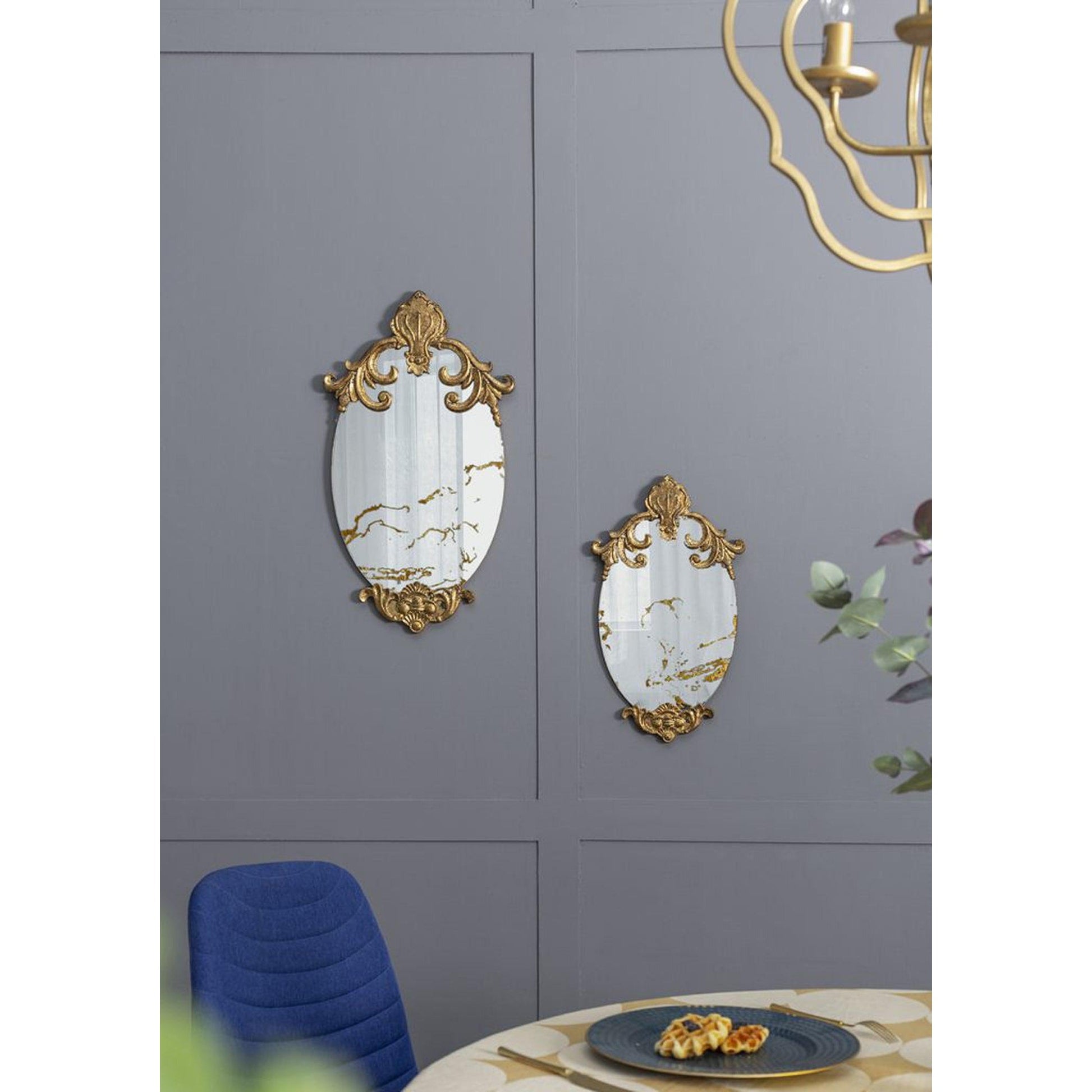 A&B Home 15" x 26" Bundle of 40 Decorative Oval Shape Antique Gold Resin Frame Wall-Mounted Mirror With Ornate Design