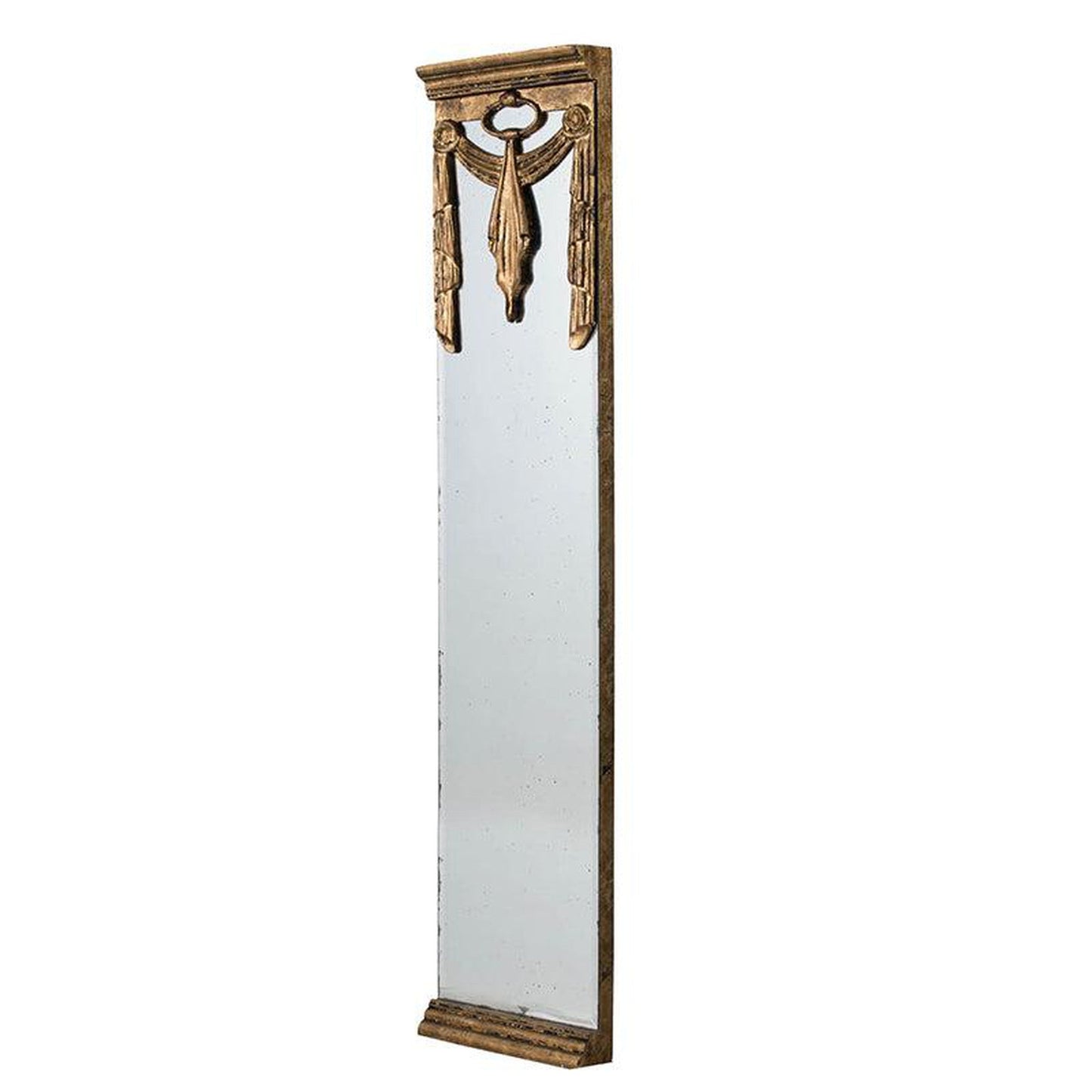 A&amp;B Home 15&quot; x 63&quot; Bundle of 10 Rectangular Polished Antique Gold Frame Wall-Mounted Mirror With Silver Sash Drape