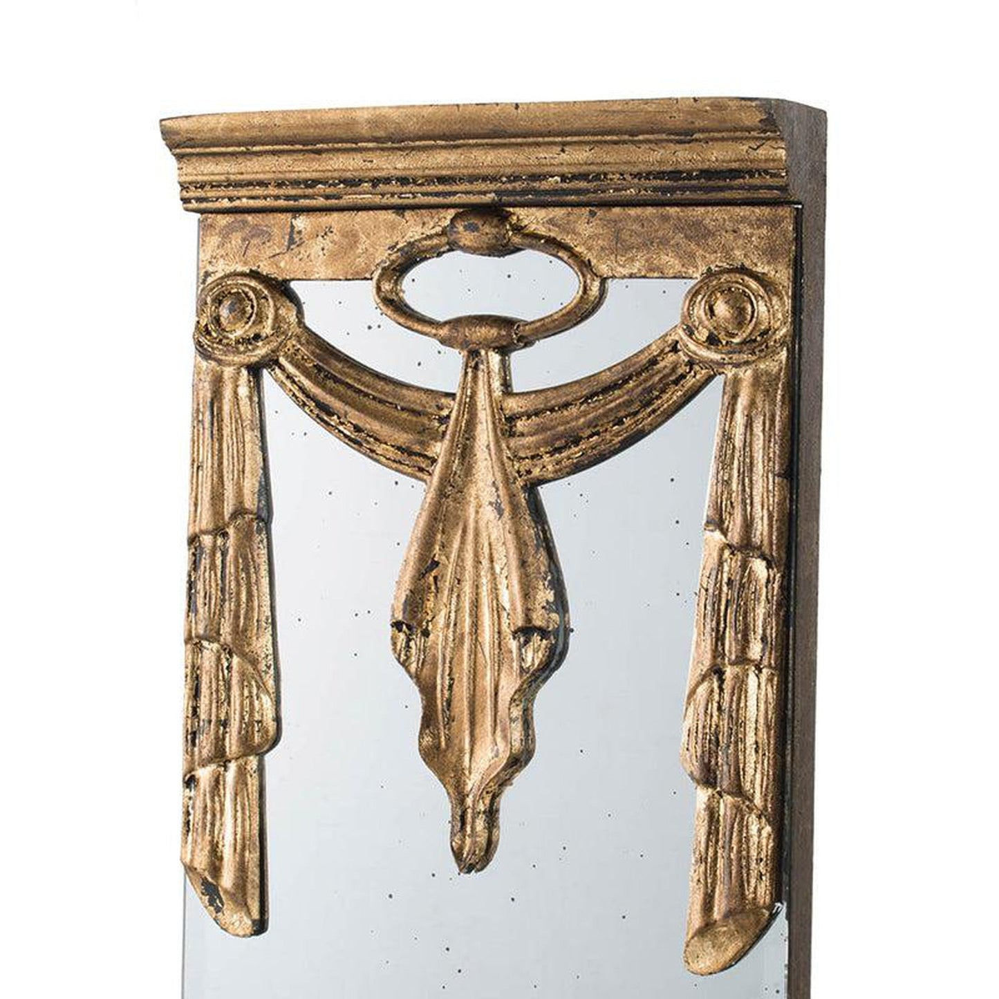 A&amp;B Home 15&quot; x 63&quot; Bundle of 10 Rectangular Polished Antique Gold Frame Wall-Mounted Mirror With Silver Sash Drape