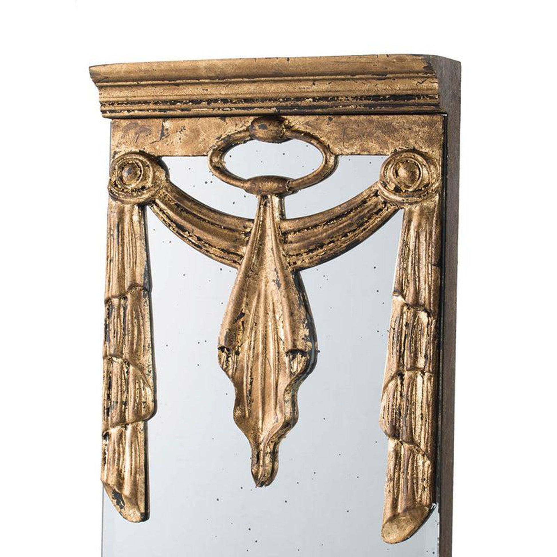 A&amp;B Home 15&quot; x 63&quot; Bundle of 10 Rectangular Polished Antique Gold Frame Wall-Mounted Mirror With Silver Sash Drape