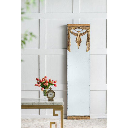 A&amp;B Home 15&quot; x 63&quot; Bundle of 10 Rectangular Polished Antique Gold Frame Wall-Mounted Mirror With Silver Sash Drape