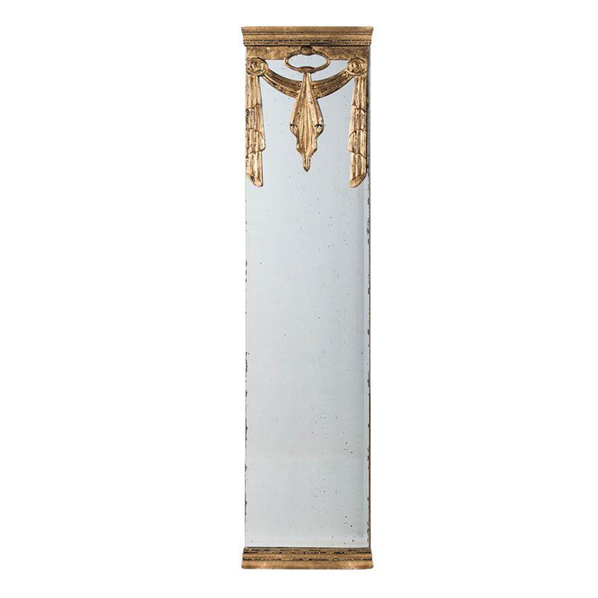 A&amp;B Home 15&quot; x 63&quot; Bundle of 10 Rectangular Polished Antique Gold Frame Wall-Mounted Mirror With Silver Sash Drape