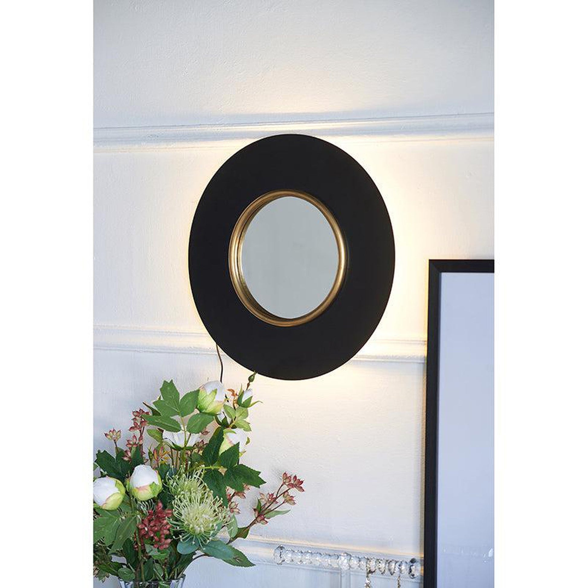 A&B Home 16" x 16" Bundle of 19 Round Black and Gold Metal Frame Wall-Mounted Mirror With Led Light