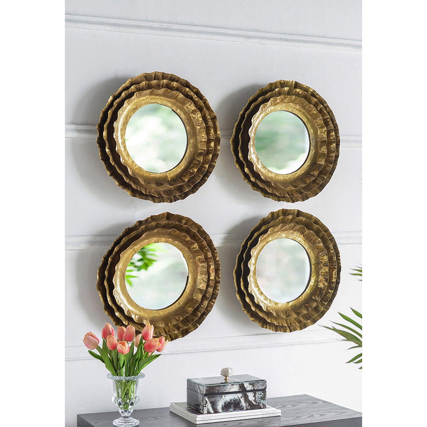 A&B Home 16" x 16" Bundle of 28 Round Layered Metallic Gold Metal Frame Wall-Mounted Mirror
