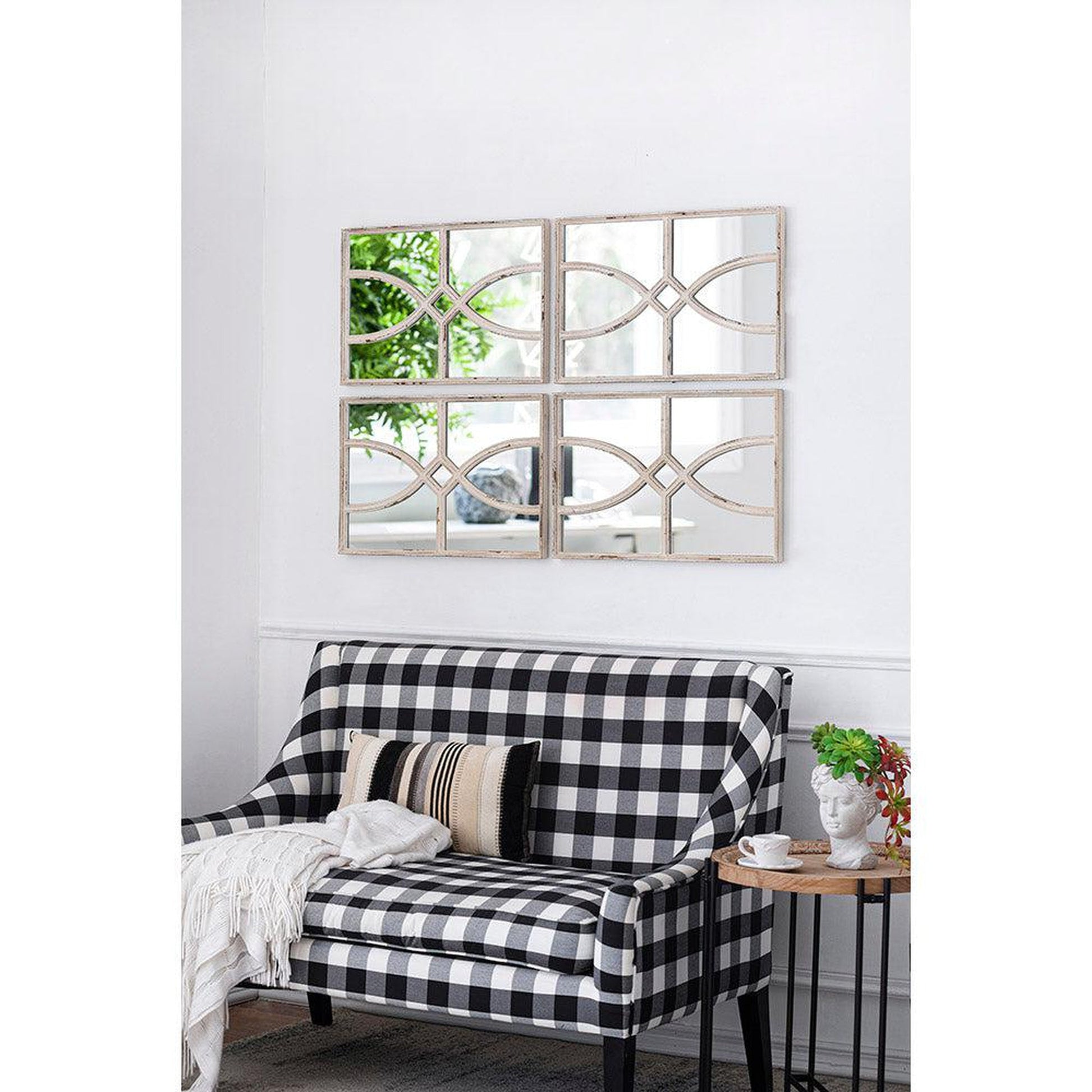 A&B Home 16" x 24" Bundle of 13 Rectangular Distressed White Frame Wall-Mounted Mirror With Curved Motifs