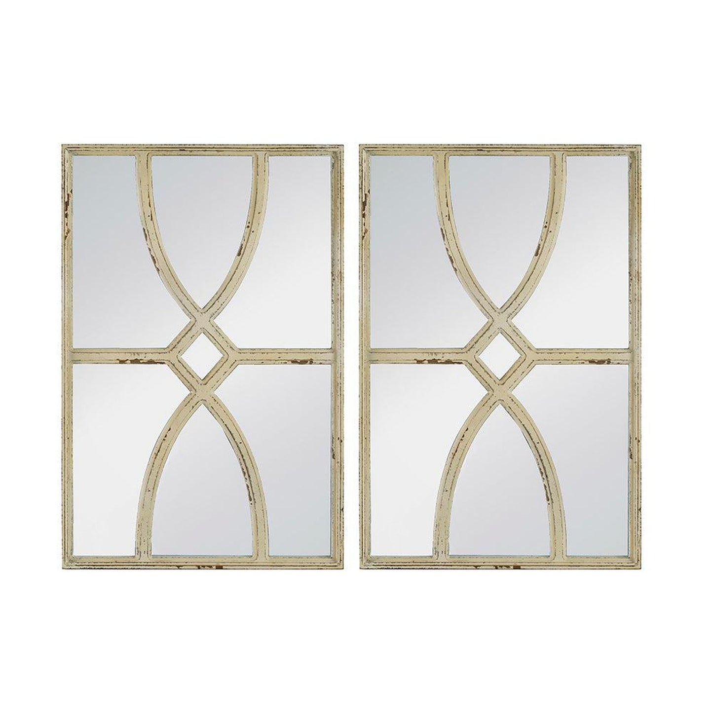A&B Home 16" x 24" Bundle of 13 Rectangular Distressed White Frame Wall-Mounted Mirror With Curved Motifs