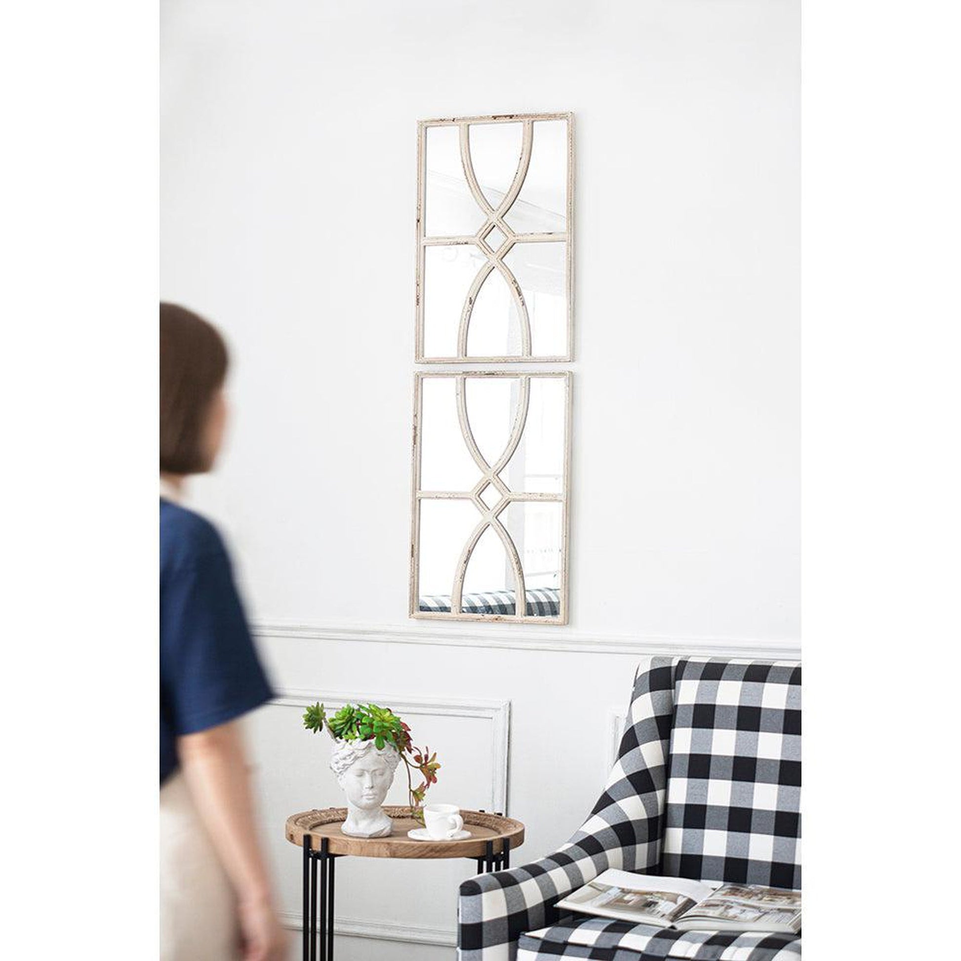 A&B Home 16" x 24" Bundle of 20 Rectangular Distressed White Frame Wall-Mounted Mirror With Curved Motifs