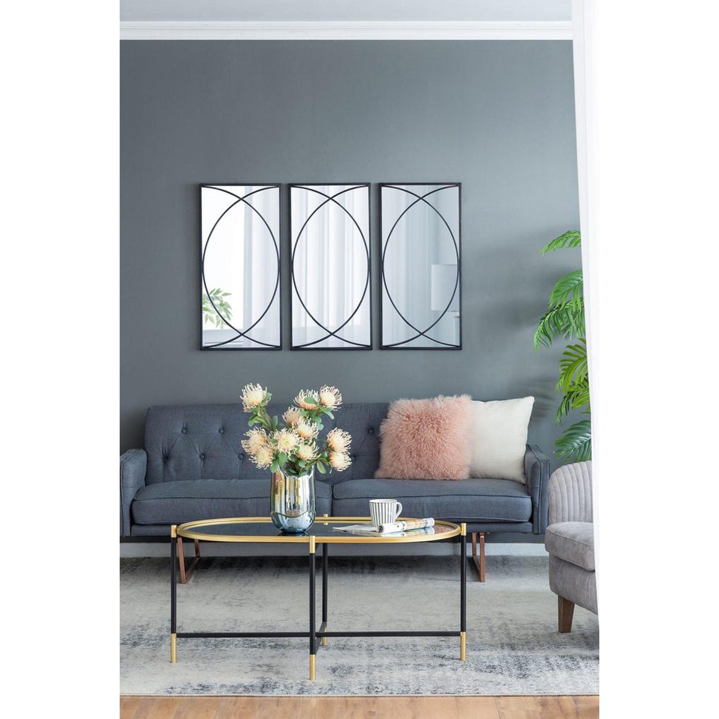 A&B Home 16" x 32" Bundle of 8 Rectangular Set of 12 Black Metal Frame Wall-Mounted Mirror With Curved Motif