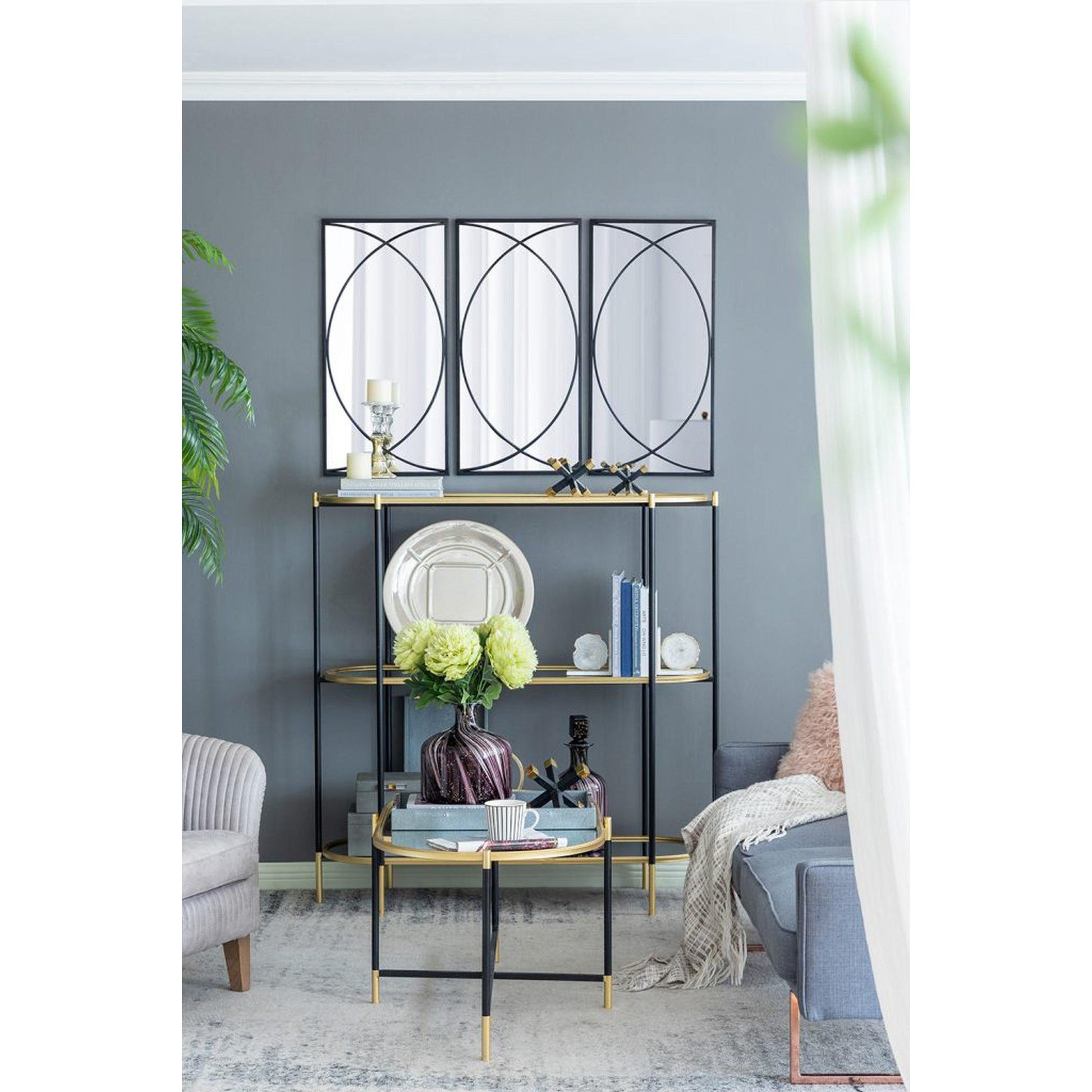 A&B Home 16" x 32" Bundle of 8 Rectangular Set of 12 Black Metal Frame Wall-Mounted Mirror With Curved Motif