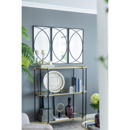 A&B Home 16" x 32" Bundle of 8 Rectangular Set of 12 Black Metal Frame Wall-Mounted Mirror With Curved Motif