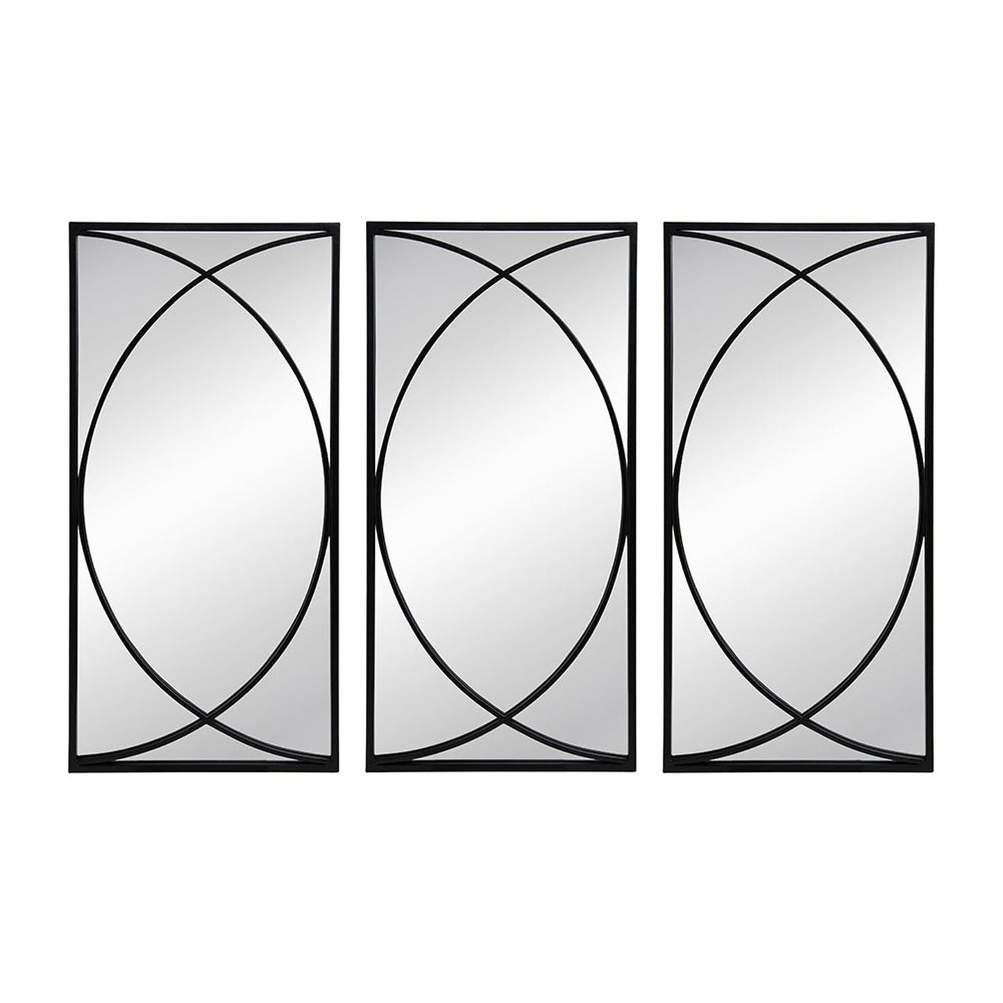 A&B Home 16" x 32" Bundle of 8 Rectangular Set of 12 Black Metal Frame Wall-Mounted Mirror With Curved Motif